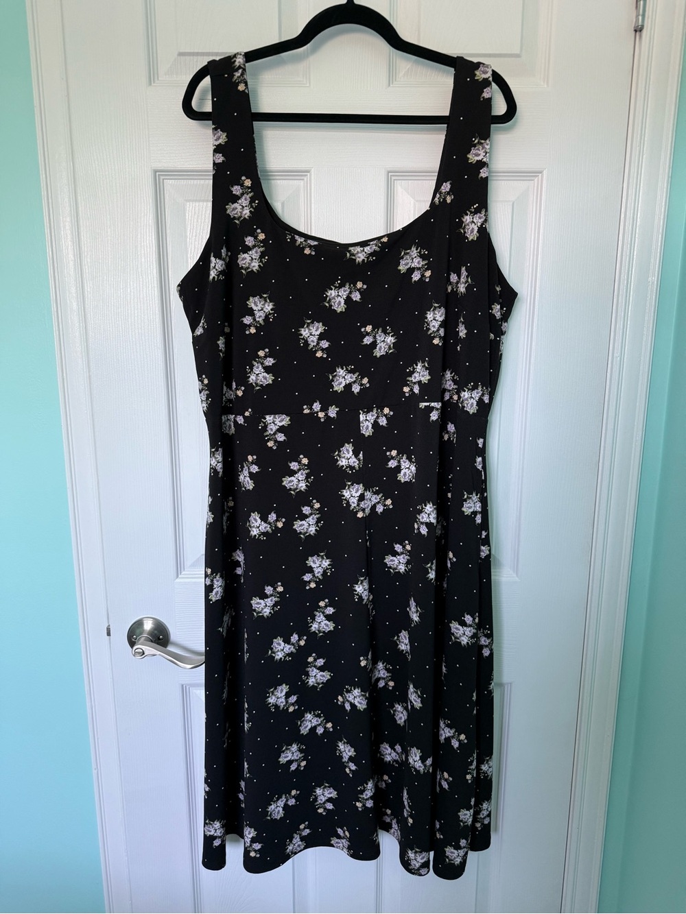 Addition Elle Black Floral Midi Dress with White and Light Purple Accents - 3X